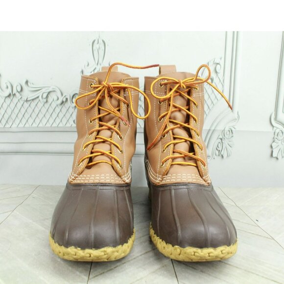 LL Bean Brown Leather 8' Lace Up Round Toe Unlined Ankle Duck Boots Size 11 M - Picture 3 of 10